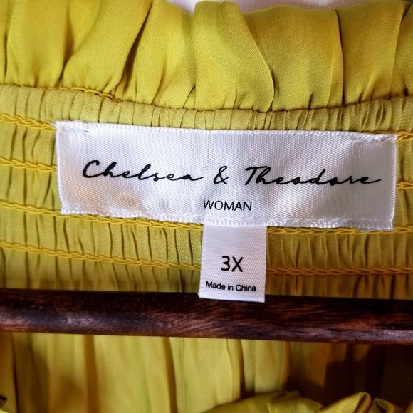 Chelsea & Theodore 3X Blouse Top Yellow Gold Long Sleeve Ruffle Neckline - Picture 7 of 11
